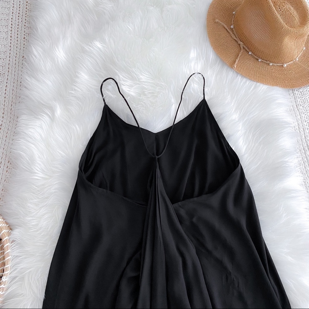 Black Slip Midi Dress with Spaghetti Straps - Picture 10 of 16
